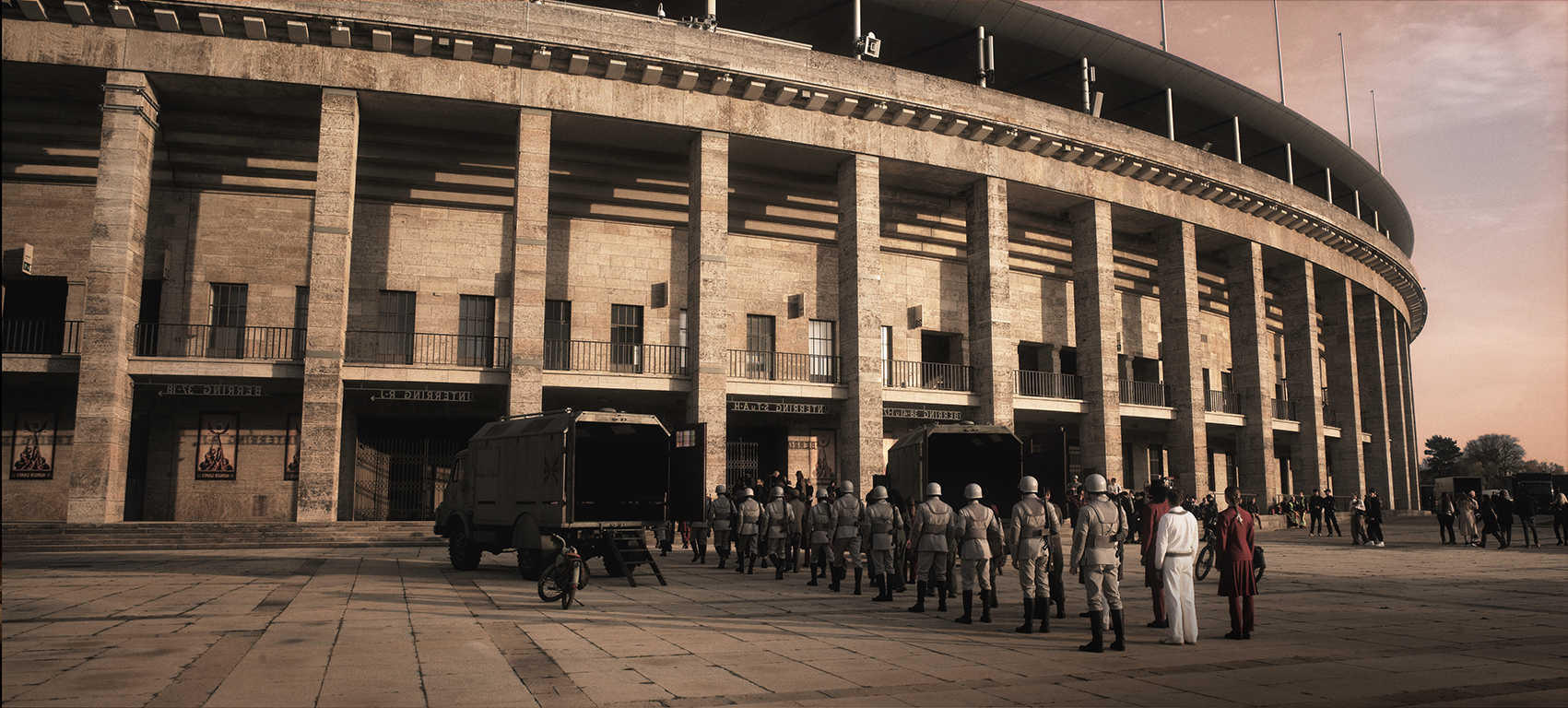 Set photo of a scene in front of the arena, The Hunger Games: The Ballad of Songbirds and Snakes
